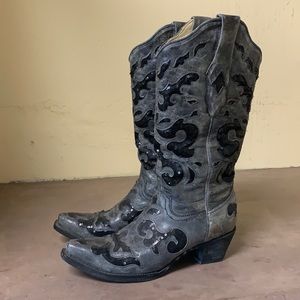 Gorgeous Distressed Grey Sequin Corral Cowboy Boots 7.5
